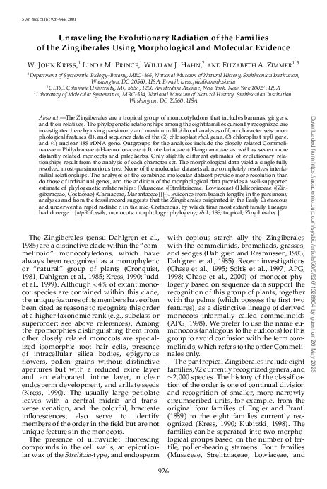 (PDF) Unraveling the Evolutionary Radiation of the Families of the Zingiberales Using ...