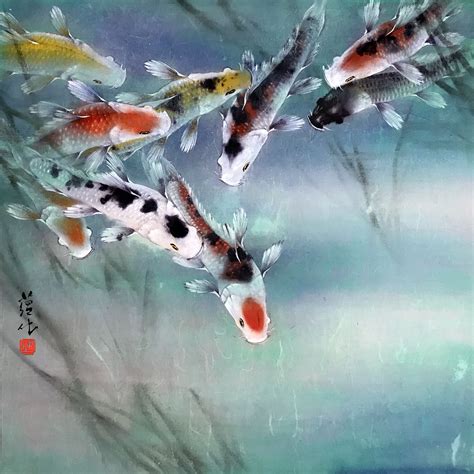 Koi / Fish 鯉魚 By James Tan Chinese Brush Painting 嶺南派畫家 陳蘊化 Koi Painting, Chinese Painting, Koi ...