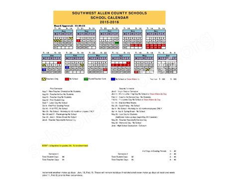 Southwest Allen County Schools Calendars – Fort Wayne, IN