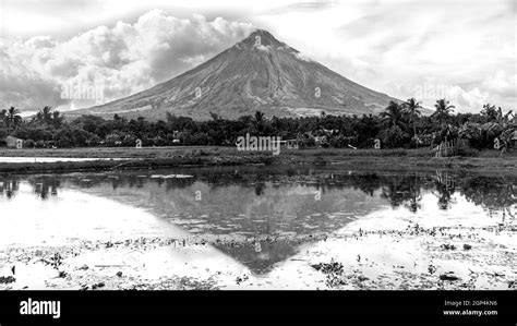 Mayon Volcano Black And White