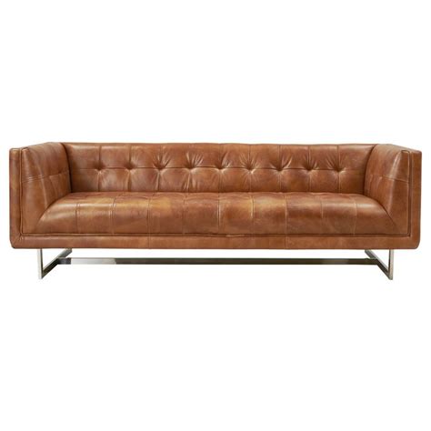 Taylor Contemporary Tufted Sofa - Light Brown Leather | Leather sofa ...