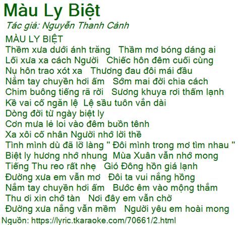 Loi bai hat Mau Ly Biet (Nguyen Thanh Canh) [co nhac nghe]