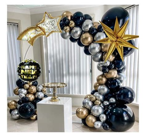 Black & Gold Shooting Star & Moon Balloon Garland Arch Kit - Black & Gold Shooting Star Balloon ...