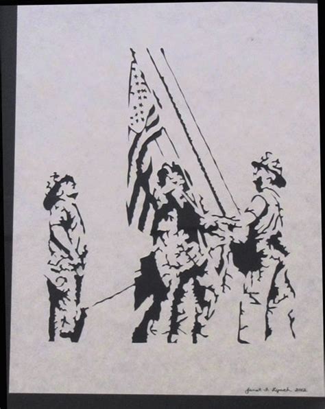 9 11 3 Firefighters Raising Flag Ground Zero Scherenschnitte Hand Paper Cutting Art Signed and ...