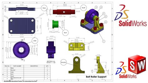 Solidworks assembly drawing exercises Belt Roller Support Assembly ...