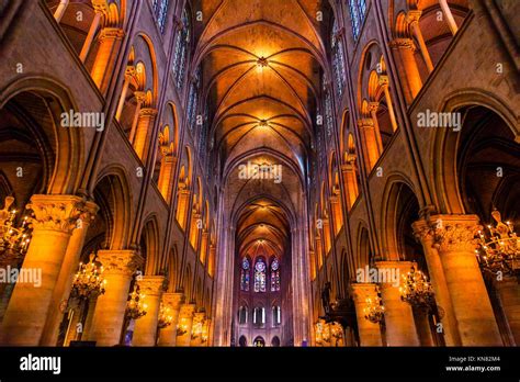 Interior Arches Gothic Stained Glass Notre Dame Cathedral Paris France ...