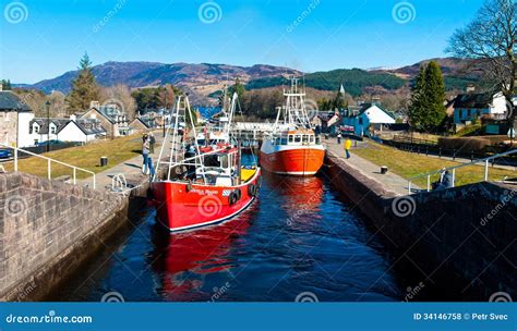 Boats in a Caledonian Canal Locks Editorial Stock Photo - Image of ...