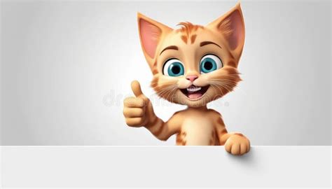 A Cartoon Cat with a Thumbs Up Stock Illustration - Illustration of brown, white: 301458944