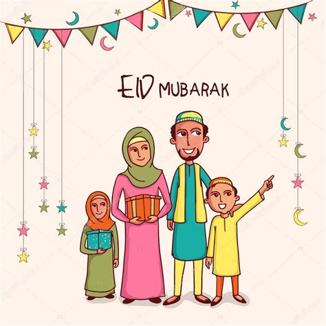 Happy muslim family celebrating Eid Mubarak festival. Stock Vector by ...