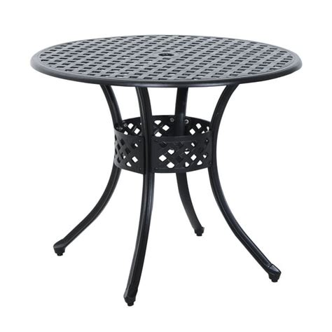 Outsunny 33" Round Cast Aluminium Outdoor Patio Dining Table with Umbrella Hole - Black ...