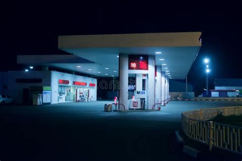 Modern Gas Station at Night Stock Photo - Image of petrol, benzine ...