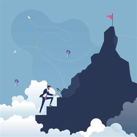 Businessman making steps to goal on the top of mountain. Make an effort concept 2409643 Vector ...