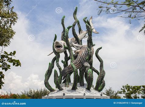 Surabaya Monument in Suroboyo Park, Famous Landmark of the Surabaya City, Capital of East Java ...