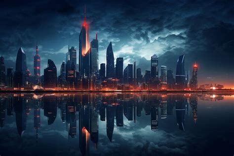 Premium AI Image | An Futuristic Nighttime City Skyline in the Future