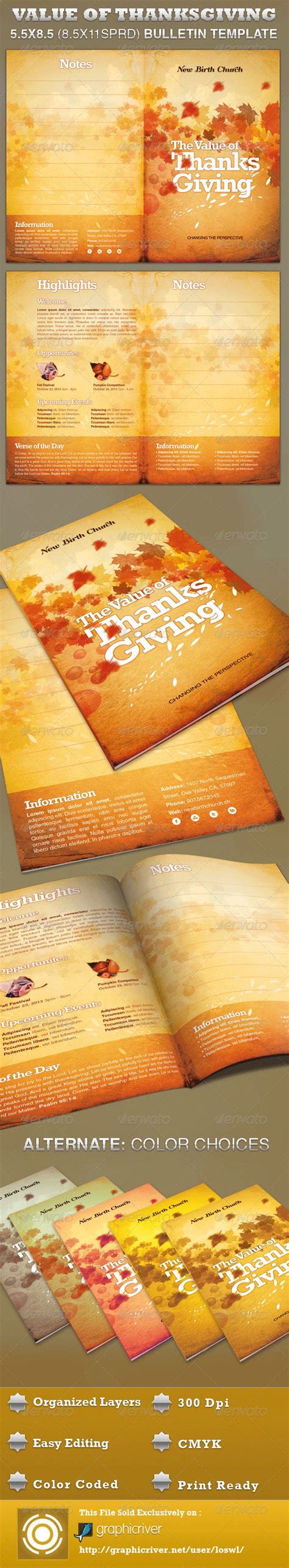 The Value of Thanksgiving Church Bulletin Template, Print Templates