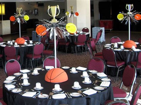 Sports Theme Centerpiece | Banquet centerpieces, Sports banquet, Sports centerpieces