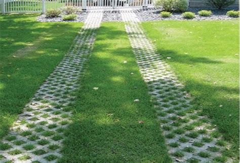 Grass block ribbon driveway | Driveway landscaping, Garden paths, Grass pavers driveway