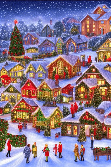 Beautiful Christmas Village Scenery Digital Graphic · Creative Fabrica