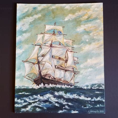 Clipper Ship Seascape Painting 16x20 Vintage Oil | Etsy