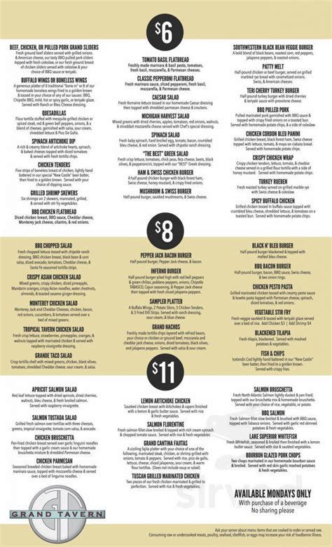 Grand Tavern Rochester Hills menu in Rochester, Michigan, USA