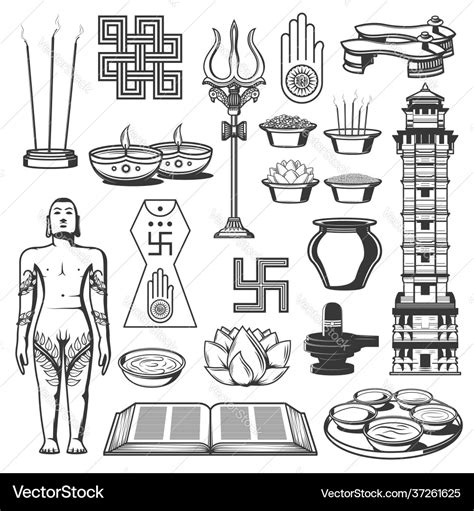 Jainism religion jain dharma icons and symbols Vector Image