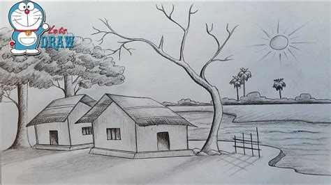 Indian Village Drawing Sketch For Kids Pencil Drawing Of Village Scene For Kids Simple Indian ...
