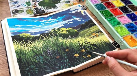 Studio Ghibli Landscape Painting/ Himi Jelly Gouache Unboxing / New ...