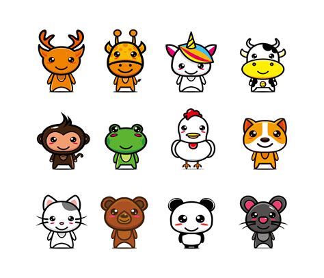 Set collection of cute animal mascot design character. Isolated on a ...