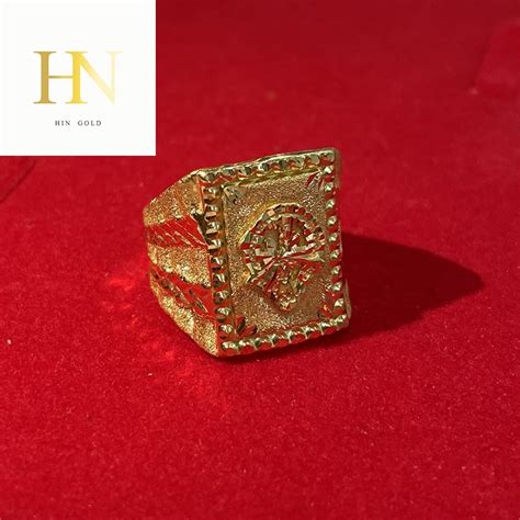 916 Gold Men Big Square Ring (Om) | Shopee Malaysia