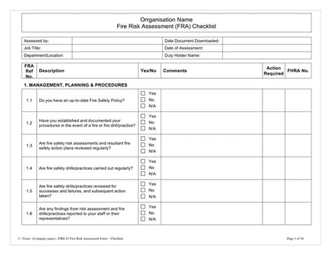 Fire risk assessment checklist in Word and Pdf formats