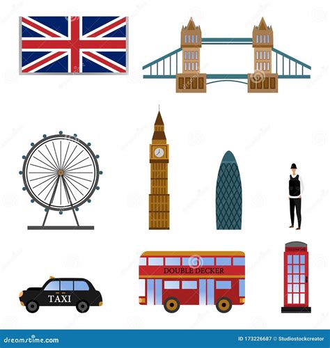 World Tourism and Travel To England Concept. Famous Landmarks of Great ...