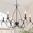 LALUZ Rustic Farmhouse Chandelier, 6-Light Bronze French Country Chandeliers with Crystal ...