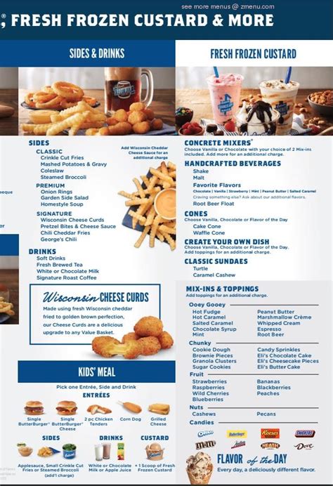 Menu at Culver’s fast food, Fort Mill, Foothills Way