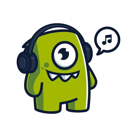 Monster mascot listening to music character concept illustration ...