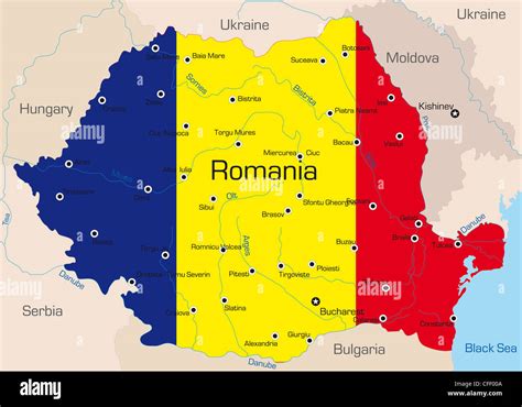 Abstract vector color map of Romania country coloured by national flag Stock Photo - Alamy