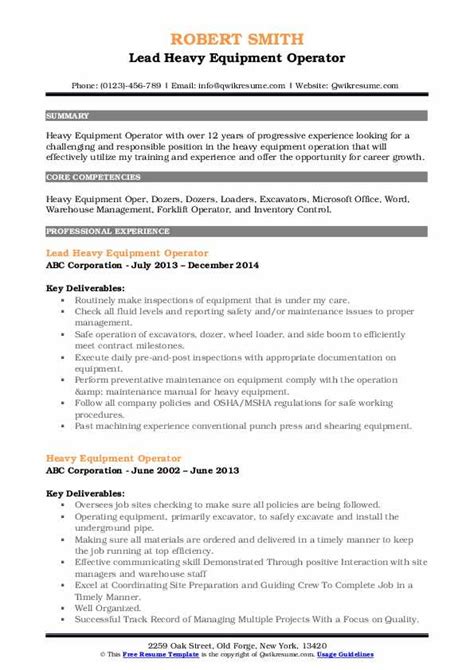 Heavy Equipment Operator Resume Samples | QwikResume