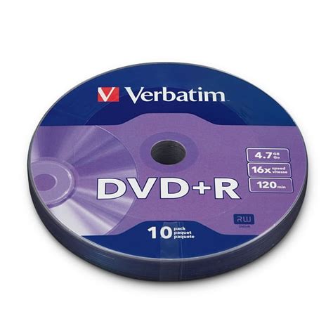 Verbatim DVD+R 4.7GB 16X Optical Recording Media with Branded Surface - 10 Pack Bulk Wrap ...