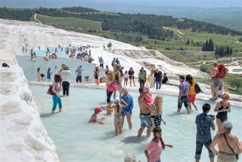 Pamukkale in Turkey and Hierapolis Ancient City, Museum and Hot Springs