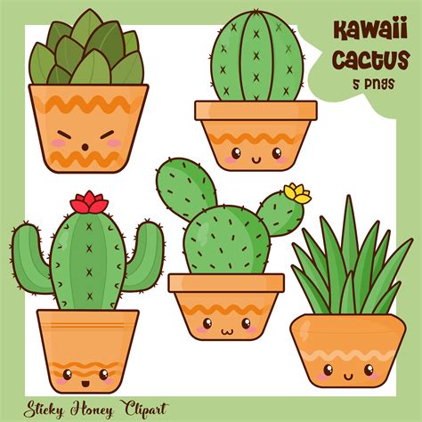 Art & Collectibles Digital Personal and Commercial Use Cute Cactus ...