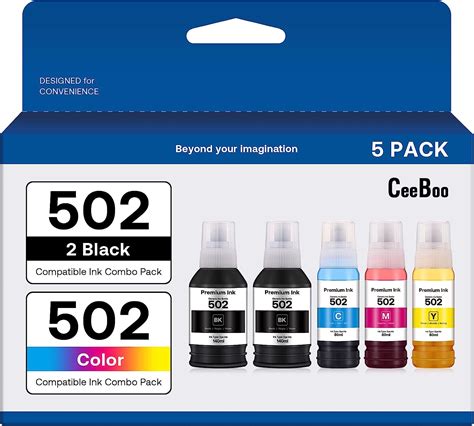 502 High Capacity Compatible Refill Ink Bottle Replacement for Epson 502 Ink Refill Bottles (Not ...