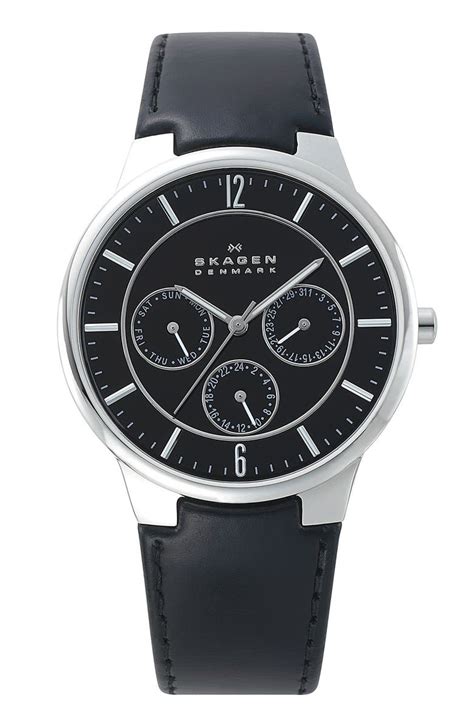 Skagen Round Multifunction Leather Strap Watch, 38mm | Nordstrom