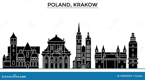 Poland, Krakow Architecture Vector City Skyline, Travel Cityscape with Landmarks, Buildings ...