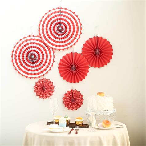 Buy Set of 6 | Red Paper Fan Decorations | Paper Pinwheels Wall Hanging ...