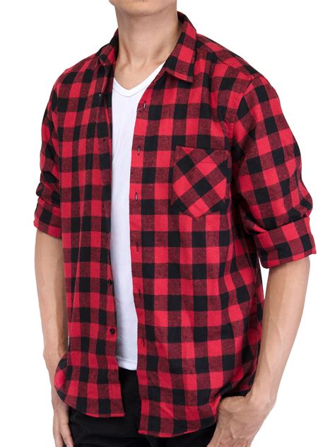 Louyue Mens Regular Fit Long Sleeve Button Down Plaid Flannel Shirt ...