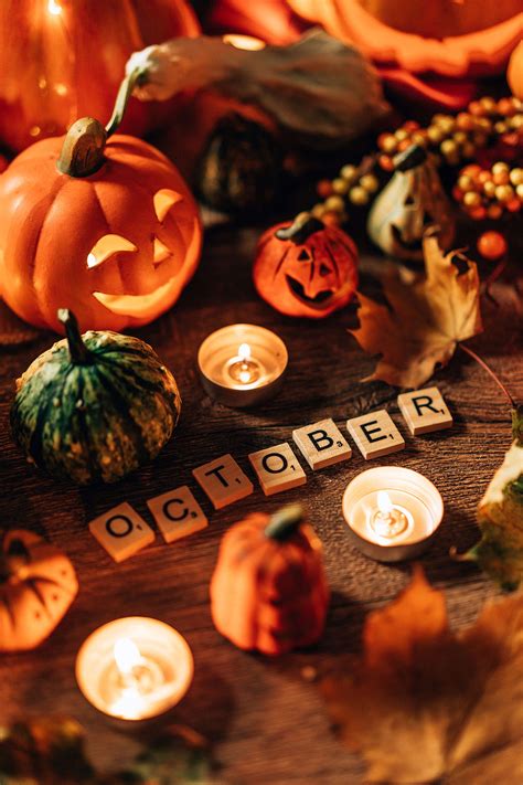 Halloween Still Life with October Scrabble Tiles Free Stock Photo | picjumbo