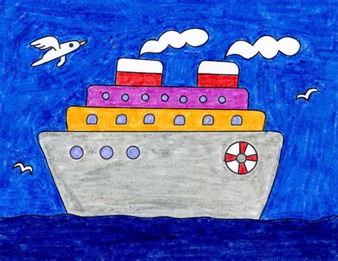 Easy How to Draw a Cruise Ship Tutorial · Art Projects for Kids