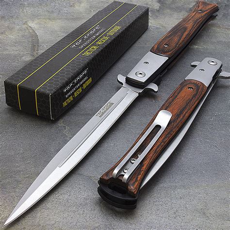 12.5" Tac Force Large Wood Big Boy Stiletto Pocket Knife (TF-540RD)