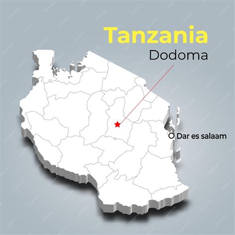 Premium Vector | Tanzania 3d map with borders of regions and its capital