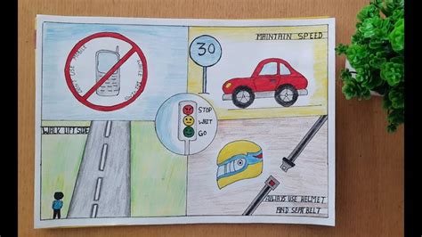 How to draw Road safety drawing easy way | road safety drawing for kids in 2022 | Drawing for ...