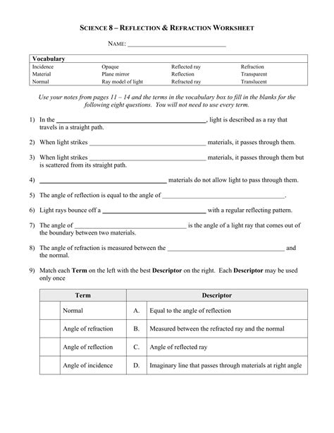 reflection-refraction-worksheet